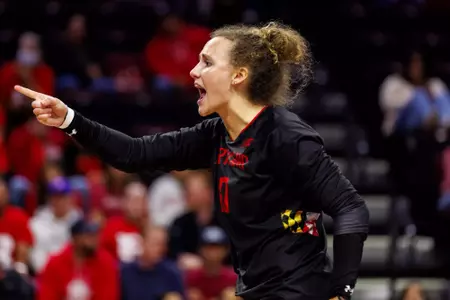 Setter Annika Sokol (10)
Maryland Terrapins Volleyball vs Rutgers Scarlet Knights at Jersey Mikes Arena in Piscataway, NJ on Friday, Oct. 3, 2025.
Grayson Belanger/Maryland Terrapins