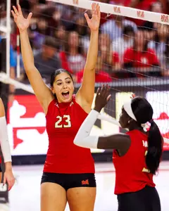 Duru Gökçen celebrates a point against Penn State