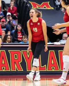 Olivia Ruy celebrates a point against Michigan