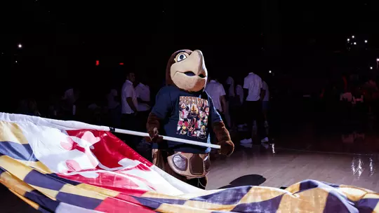 Testudo wearing his NIL t-shirt by Brown Boy Nation