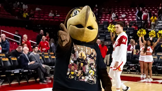 Testudo wearing his NIL t-shirt by Brown Boy Nation