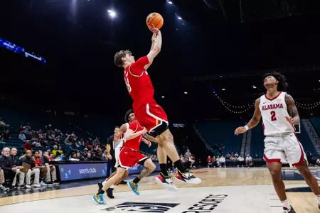 Guard Guillermo Del Pino (18)
Maryland Terrapins Men's Basketball vs Alabama Crimson Tide at Grand Garden Arena in Las Vegas, NV on Thursday, Nov. 27, 2025.
Kevin Snyder/Maryland Terrapins