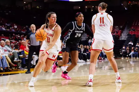 Guard Rainey Welson (0)
Maryland Terrapins Women's Basketball vs Georgetown Hoyas at Xfinity Center in College Park, MD on Sunday, Nov. 9, 2025.
Grayson Belanger/Maryland Terrapins
