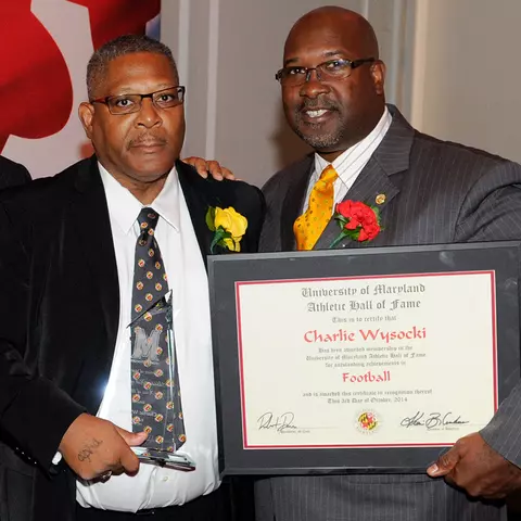 Kevin Glover and Charlie Wysocki at the 2014 Maryland Athletics Hall of Fame Induction