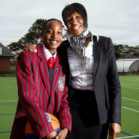 Tafara Gapare with his mom