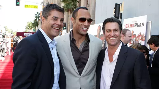 Gordon Gray, Dwayne "The Rock" Johnson and Mark Ciardi at the premiere of "The Game Plan" in 2007