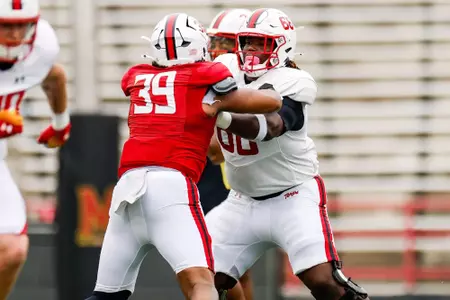 Offensive Line Aliou Bah (66)
Maryland Football during a spring scrimmage at Secu Stadium in College Park, MD on Saturday, Apr. 19, 2025.
Mackenzie Miles/Maryland Terrapins