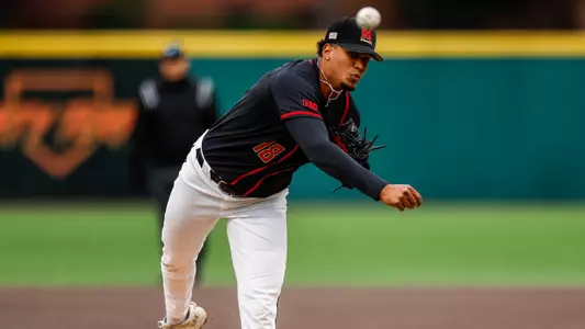 Right Handed Pitcher Cristofer Cespedes (18)
Maryland Baseball vs. #15 Oregon in Game 1 of the Series at Bob "Turtle" Smith Stadium in College Park, MD on Saturday April 12, 2025.
Allison Mize/Maryland Terrapins