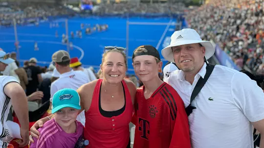 Megan Kelly with her family at the 2024 Paris Olympic Field Hockey games