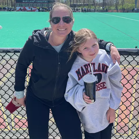 Megan Kelly with her daughter Weezy at the Field Hockey & Lacrosse Complex