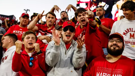 Maryland fans cheering on the Terps at SECU Stadium