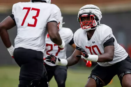Offensive Line Jaylen Gilchrist (70)
Maryland Football during Fall camp practice at Jones-Hill House in College Park, MD on Wednesday, Aug. 13, 2025.
Dylan Davies/Maryland Terrapins