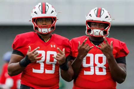 Defensive Line Daniel Owens (39), Defensive Line Eyan Thomas (98)
Maryland Football during Fall camp practice at Jones-Hill House in College Park, MD on Monday, Aug. 18, 2025.
Dylan Davies/Maryland Terrapins
