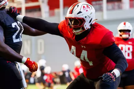 Defensive Lineman Joel Starlings (44)
Photos from Practice at Jones-Hill House Indoor Practice Fields in College Park, MD on Thursday, Sep. 18, 2025.
Grayson Belanger/Maryland Terrapins
