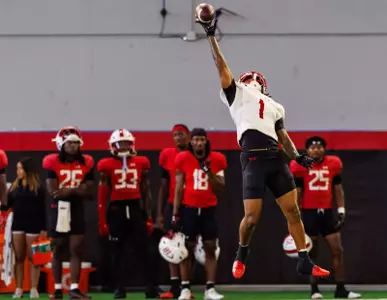 Wide Receiver Jalil Farooq (1)
Photos from Practice at Jones-Hill House Indoor Practice Fields in College Park, MD on Wednesday, Sep. 24, 2025.
Grayson Belanger/Maryland Terrapins