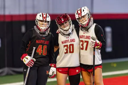 Goalie JJ Suriano (30), Goalie Caitlin Boden (40), Goalie Carly Peterson (37)
Photos from Women's Lacrosse First Practice at Jones-Hill House in College Park, MD on Monday, Jan. 12, 2026.
Rose Fernandes/Maryland Terrapins