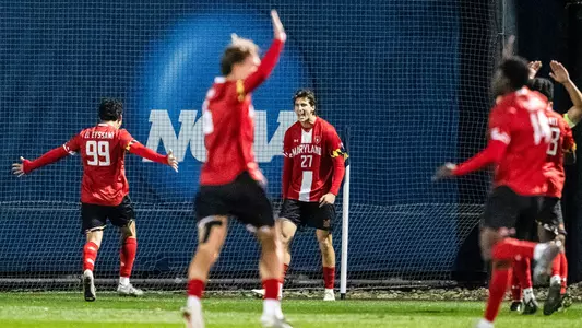 Maryland celebrates a goal against Michigan