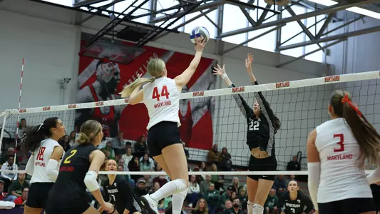 Eva Rohrbach goes for a kill against MSU
