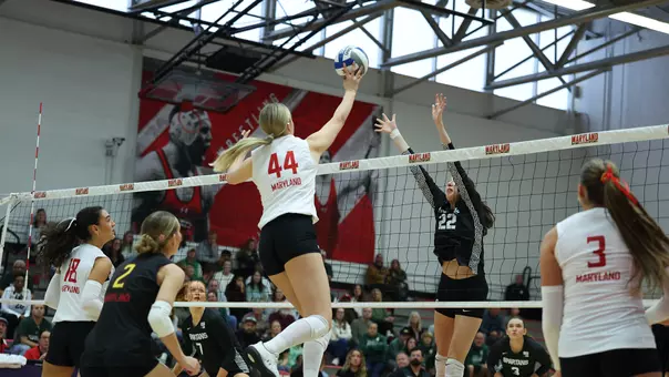 Eva Rohrbach goes for a kill against MSU