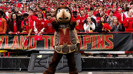 Testudo and Maryland fans at the 2026 Homecoming game vs. Rutgers