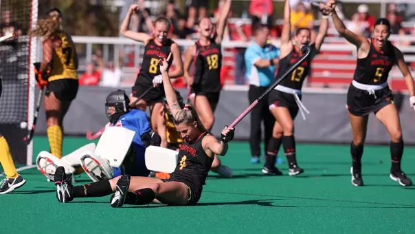 Maryland celebrates a goal against Iowa