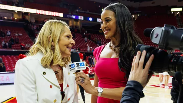 Brenda Frese does a television interview on BTN with Christy Winters Scott