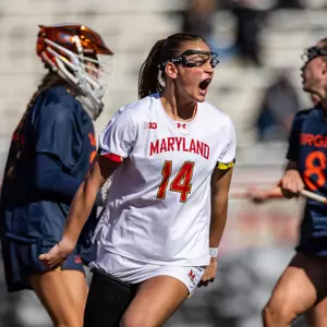 Kori Edmondson celebration shot against #12 Virginia at SECU Stadium