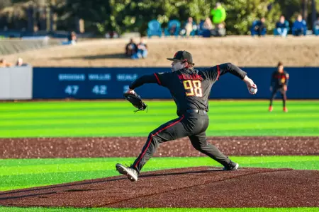 Right-Handed Pitcher Lance Williams (98)
Maryland Terrapins Baseball vs UNC Wilmington Seahawks at Alumni Field in Wilmington, NC on Friday, Feb. 13, 2026. Kate Eagen/Maryland Terrapins