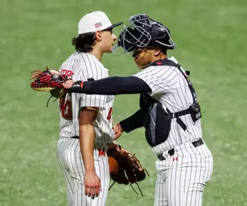 Right-Handed Pitcher Jayson Torres (45), Catcher Franklin Pichardo Jr. (21)
Maryland Terrapins Baseball vs Georgetown Hoyas at Bob "Turtle" Smith Stadium in College Park, MD on Tuesday, Feb. 17, 2026. Kevin Snyder/Maryland Terrapins