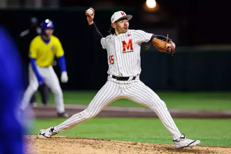 Right-Handed Pitcher Jayson Torres (45)
Maryland Terrapins Baseball vs Delaware Fightin' Blue Hens at Bob "Turtle" Smith Stadium in College Park, MD on Tuesday, Feb. 24, 2026.
Grayson Belanger/Maryland Terrapins