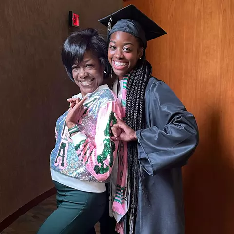 Mir McLean and her mom at Mir's high school graduation