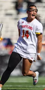 Kori Edmondson celebrates a goal against No. 12 Virginia at SECU Stadium
