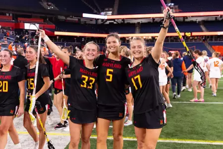 Defender Caroline Ross (33), Midfielder Kayla Gilmore (5), Defender Maddy Sterling (17)
Maryland Terrapins Women's Lacrosse vs Syracuse Orange at JMA Wireless Dome in Syracuse, NY on Friday, Feb. 6, 2026.
Rose Fernandes/Maryland Terrapins