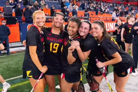 Defender Olivia Rockstroh (31), Midfielder Sawyer Scarola (19), Defender Kennedy Major (44), Defender Neve O'Ferrall (20), Defender Reileigh McEnroe (35)
Maryland Terrapins Women's Lacrosse vs Syracuse Orange at JMA Wireless Dome in Syracuse, NY on Friday, Feb. 6, 2026.
Rose Fernandes/Maryland Terrapins