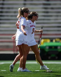Lexi Dupcak and Keeley Block celebrate a goal vs USC at SECU Stadium