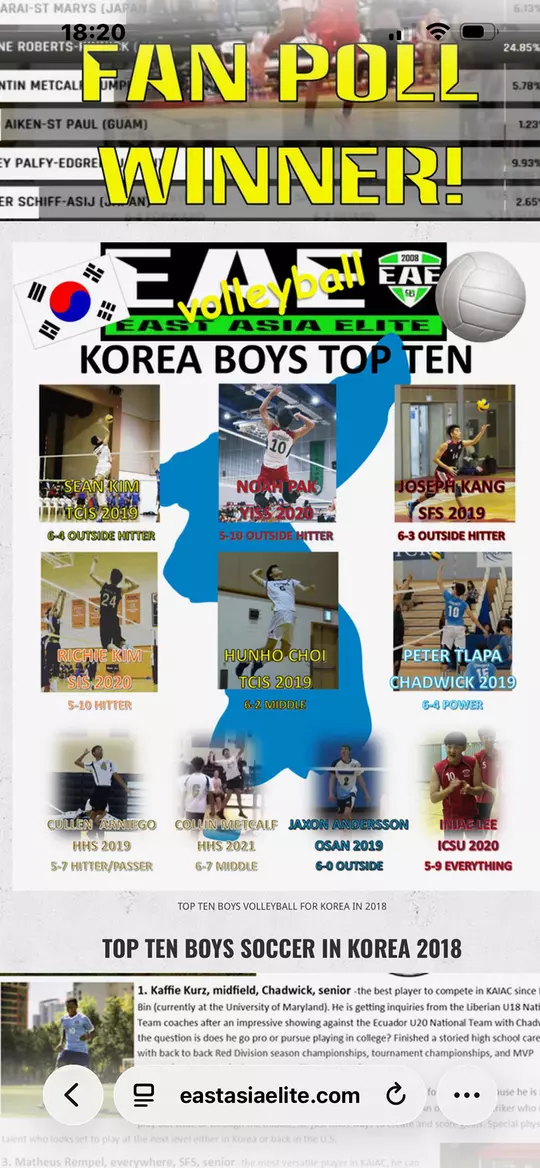 Collin Metcalf volleyball honor graphic from his youth in Korea