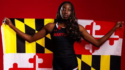Tolu Akinduro poses at Maryland Track and Field content day