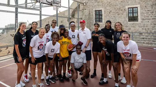 Scott Wilson with the Maryland women's basketball team during their trip to Croatia