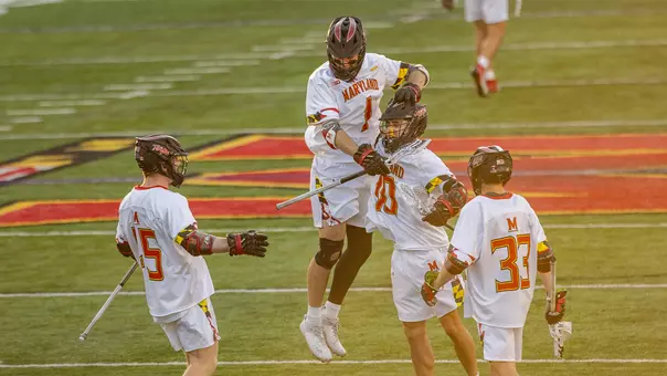 Lacrosse Huddle Celebration after goal at hopkins