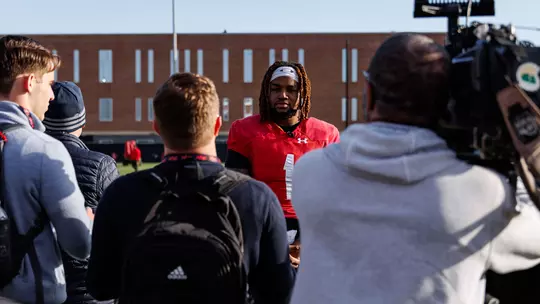 Daniel Wingate addressing the media after a practice