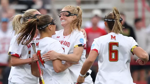 Lauren LaPointe celebrates a goal against Navy in the NCAA Tournament