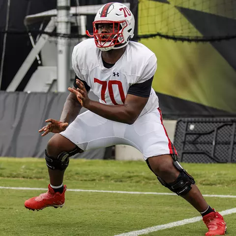 Offensive Line Jaylen Gilchrist (70)
Maryland Football during Fall camp practice at Jones-Hill House in College Park, MD on Tuesday, Aug. 5, 2025.
Dylan Davies/Maryland Terrapins