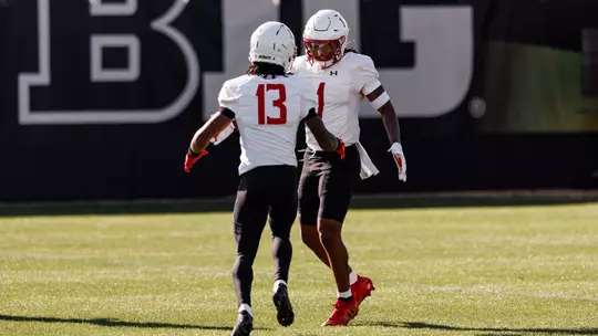 Wide Receiver Chris Durr Jr. (13) and Wide Receiver Na'eem Abdul-Rahim Gladding (1)
Photos from Football Spring Practice at Jones-Hill House in College Park, MD on Tuesday, Mar. 24, 2026.
Mackenzie Miles/Maryland Terrapins