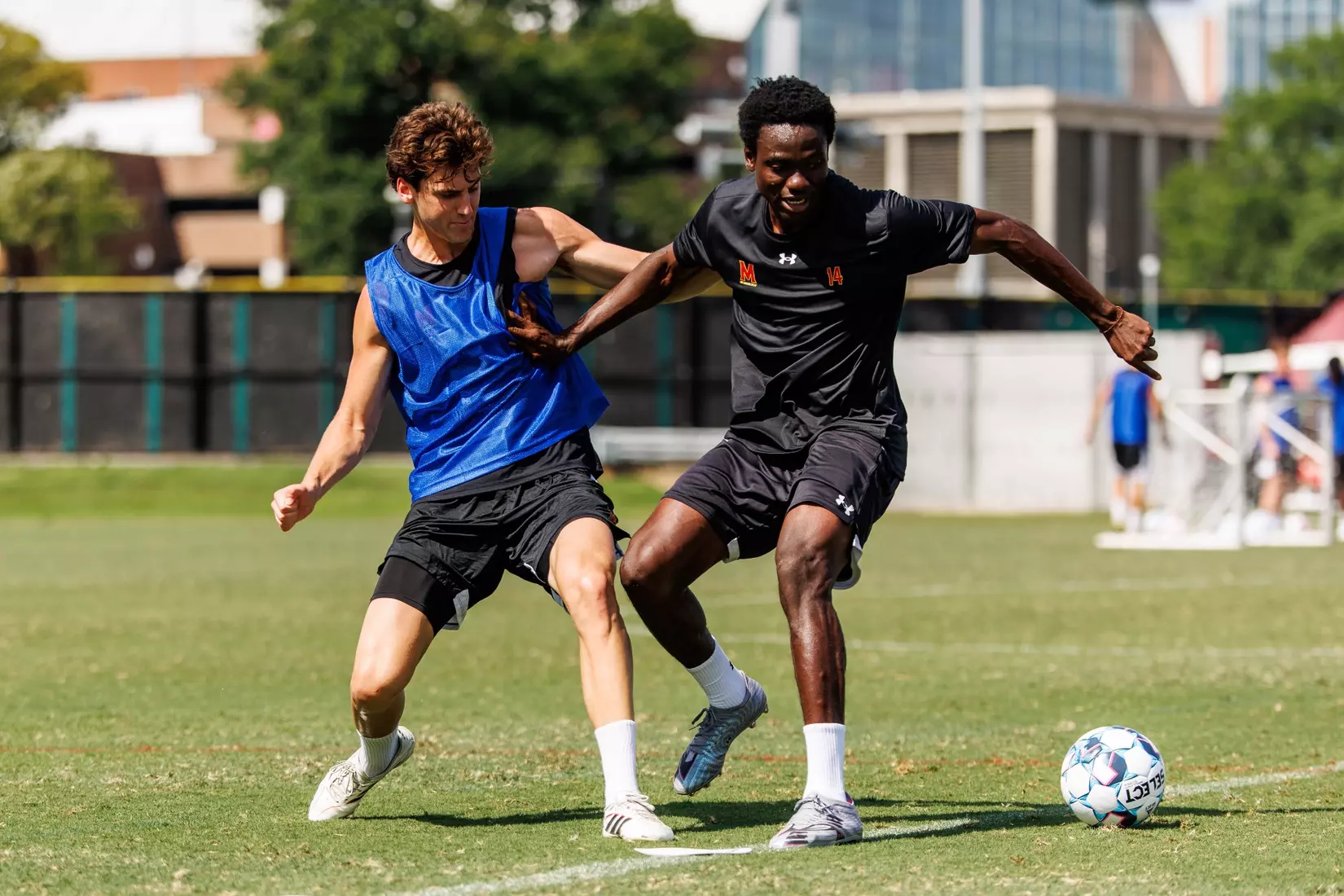 Midfielder Henry Bernstein (27), Defender/Midfielder Maxwell Sekyi (14)
Photos from Men's Soccer practice at Ludwig Field in College Park, MD on Tuesday, Aug. 4, 2026.
Allison Mize/Maryland Terrapins