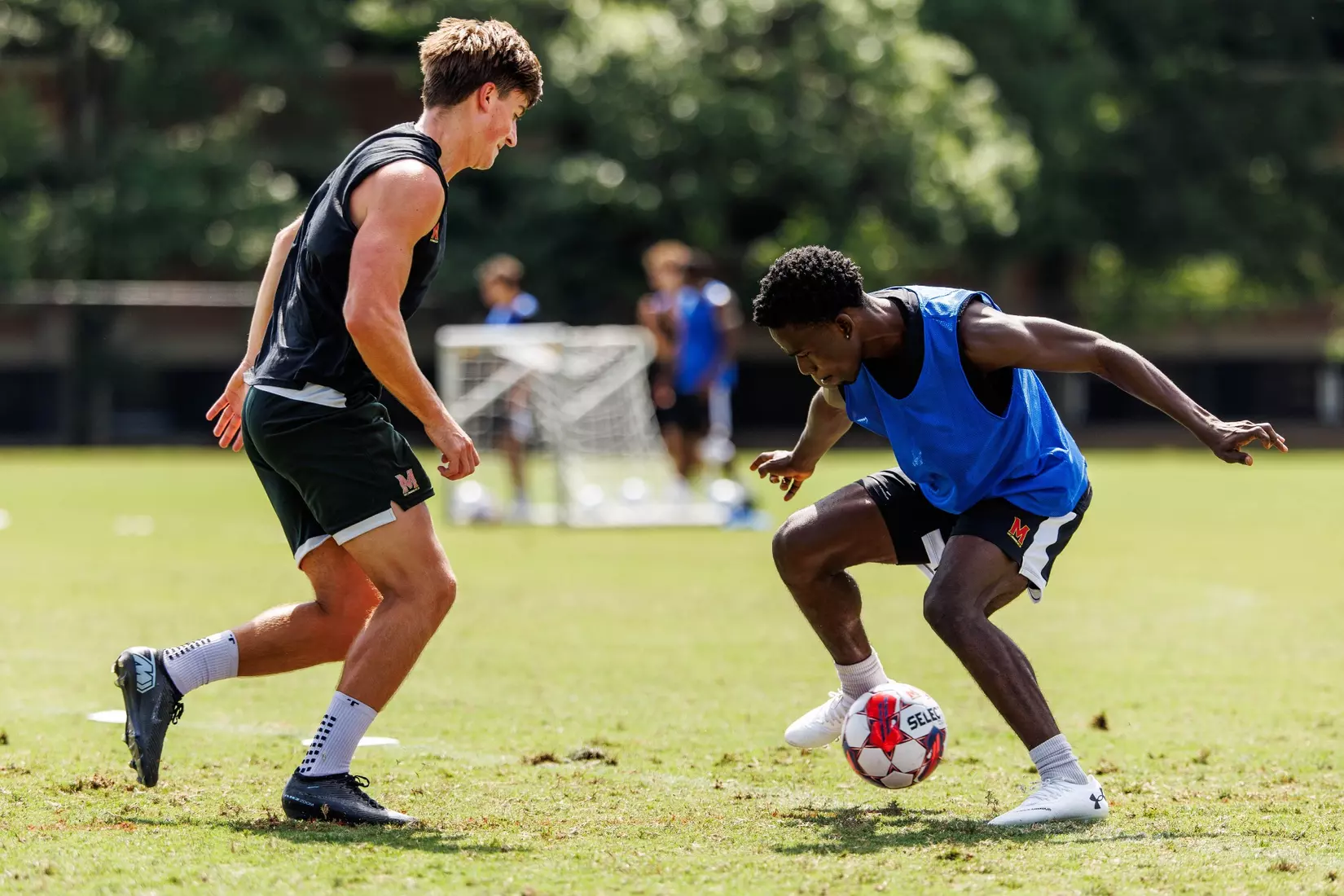 Midfielder Jason Atakora (4), Defender Emil Nymann Anderson (55)
Photos from Men's Soccer practice at Ludwig Field in College Park, MD on Tuesday, Aug. 4, 2026.
Allison Mize/Maryland Terrapins