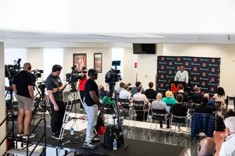 Football Head Coach Michael Locksley
Photos from Fall Camp Press Conference at Tyser Tower in College Park, MD on Wednesday, Aug. 5, 2026.
Mackenzie Miles/Maryland Terrapins
