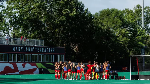 Maryland Field Hockey Huddles During Their First Practice