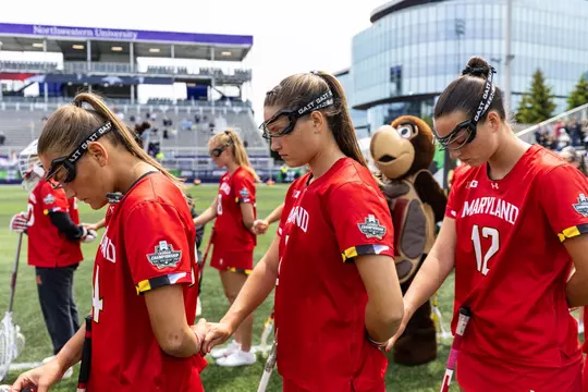 Midfielder Kori Edmondson (14), Midfielder Kayla Gilmore (5), Defender Annabella Schafer (12)
Maryland Terrapins Women's Lacrosse NCAA Semifinal vs. North Carolina Tar Heels at Martin Stadium in Evanston, IL on Friday, May. 22, 2026.
Rose Fernandes/Maryland Terrapins