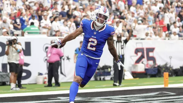 DJ Moore celebrates a touchdown for the Bills