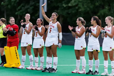 Francisca Eschoyez waves to the fans before Maryland takes on Saint Joseph's